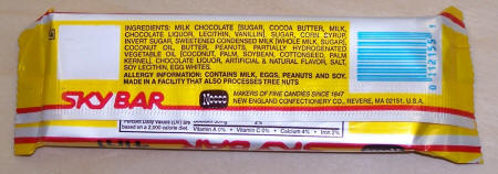 The SKY BAR ingredients The SKY BAR, back of wrapper