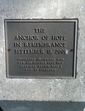 Stamford CT Cove Island Beach "Anchor of Hope" memorial plaque