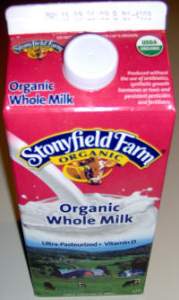 Stonyfield Farm "organic whole milk"