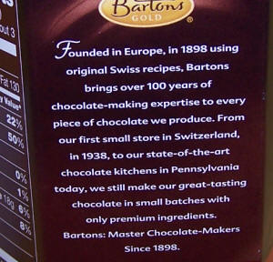 Bartons chocolate founded 1898 on truffle package