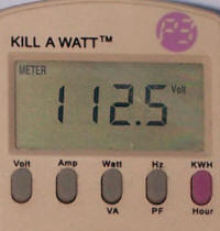 KILL A WATT Readout 112.5V