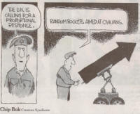 NY Times - Chip Bok Cartoon: Israeli retaliation for rocket attacks.