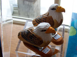 Mock eagles in a shop in Essex, CT.  Real eagles outdoors.