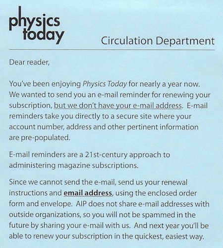 Physics Today email exhortation