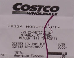 Don't believe the price on the CFL picture?  Here's the receipt from Costco.