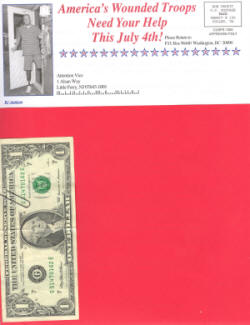 "America's Wounded Troops Need Your Help" mailing piece with dollar bill