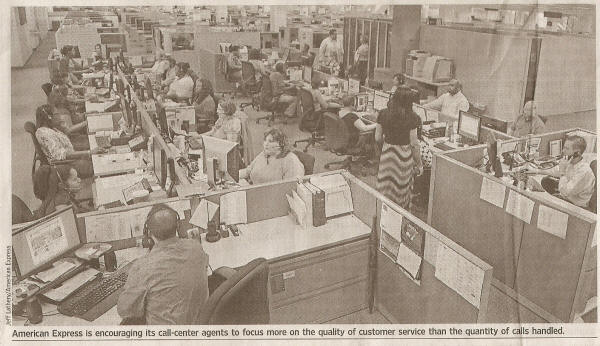 Photograph of American Express call center, Wall Street Journal 07 June 2010