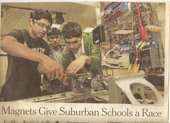 New York Times photo:  Union County Magnet School students (pretend)-working on their robot for a competition (Aaron Houston photo)