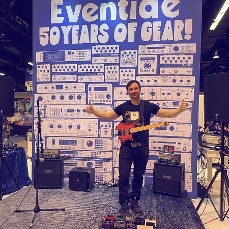 Eventide 50 Years of Gear! backdrop at 2022 NAMM show