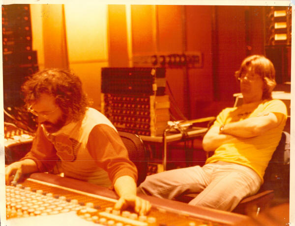 Owsley(left) and Phil Lesh at Burbank Studios mixing the Steal Your Face album (1976).