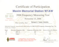 ARRL 2006 FMT Certificate