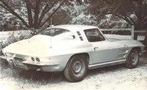 Silver Chevrolet Coupe, 1963, 327 fuel-injected engine, 375 HP