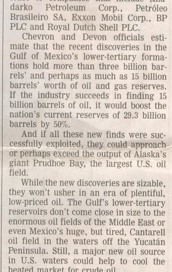 Wall Street Journal article about increased oil reserves in Gulf of Mexico